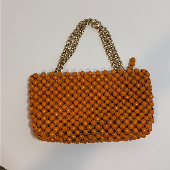 Vintage Handbags - Vintage Jana Orange Wood Bead Gold Chain Purse Made in Japan